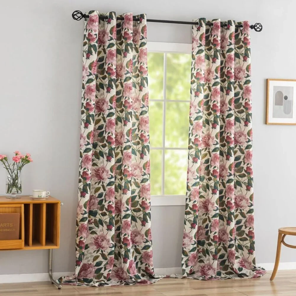 Roses Pink Vintage Floral Curtains